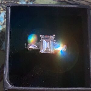 Art deco, emerald cut, size 8, CZ diamond ring